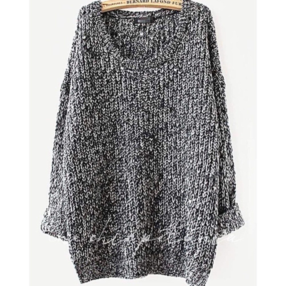 PLUS long black & white sweater